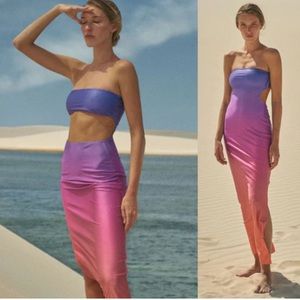 BAOBAB Mambo Reversible Stretchy Cut Out Maxi Fitted Ombre Dress Sunset Size S